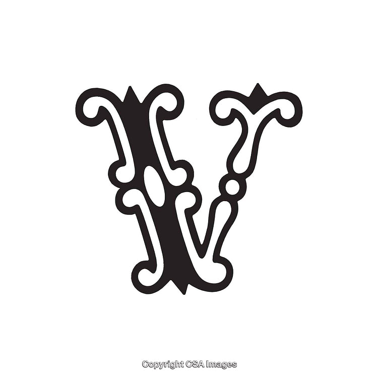 Intricate Decorative Letter V With Vintage Ornamental Design Elements