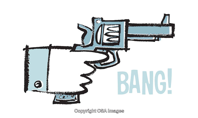 Illustrated Cartoon of a Pistol Shooting with Comic Sound Effect Bang
