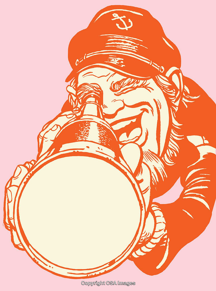 Vintage Sailor Illustration of Smiling Character Using a Spyglass