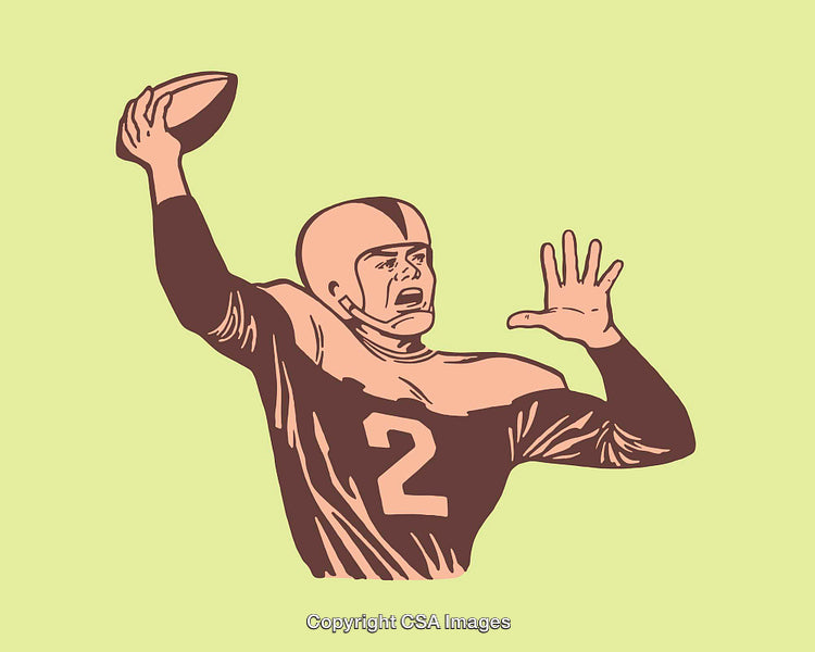 Vintage Quarterback Throwing Football in Retro Illustration Style