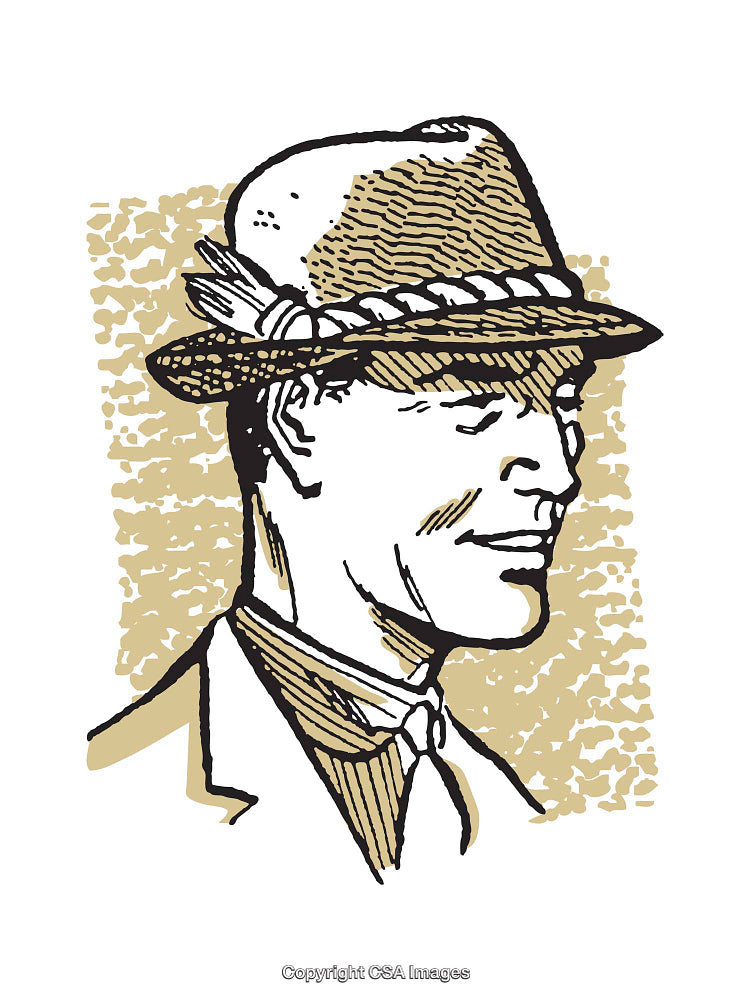 Vintage Illustration of a Man Wearing a Stylish Hat in Profile