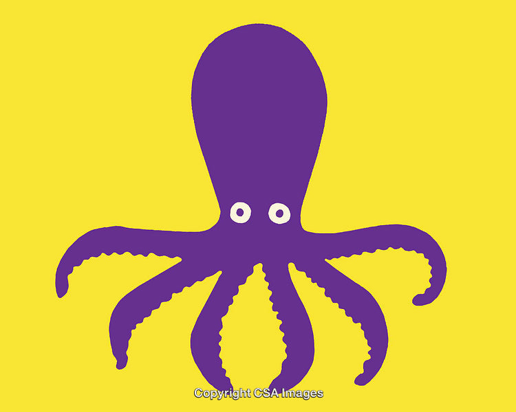 Purple Octopus Illustration on Bright Yellow Background