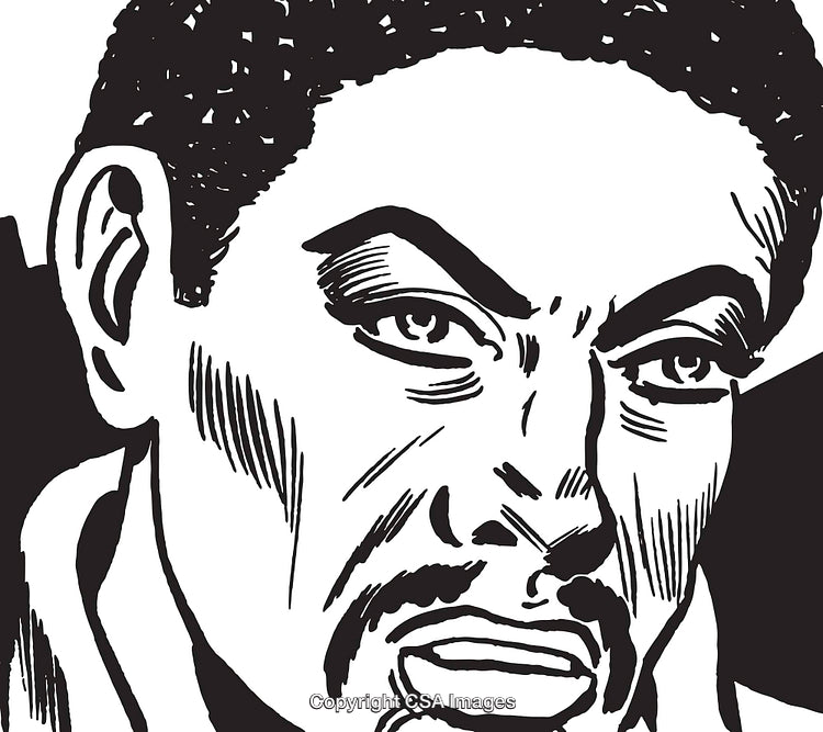 Monochrome Illustration of a Determined Male Expression in Retro Art Style
