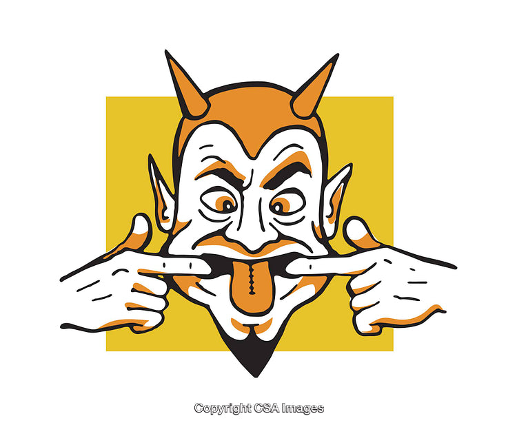 Colorful Devil Illustration Making a Silly Face Gesture with Tongue Out