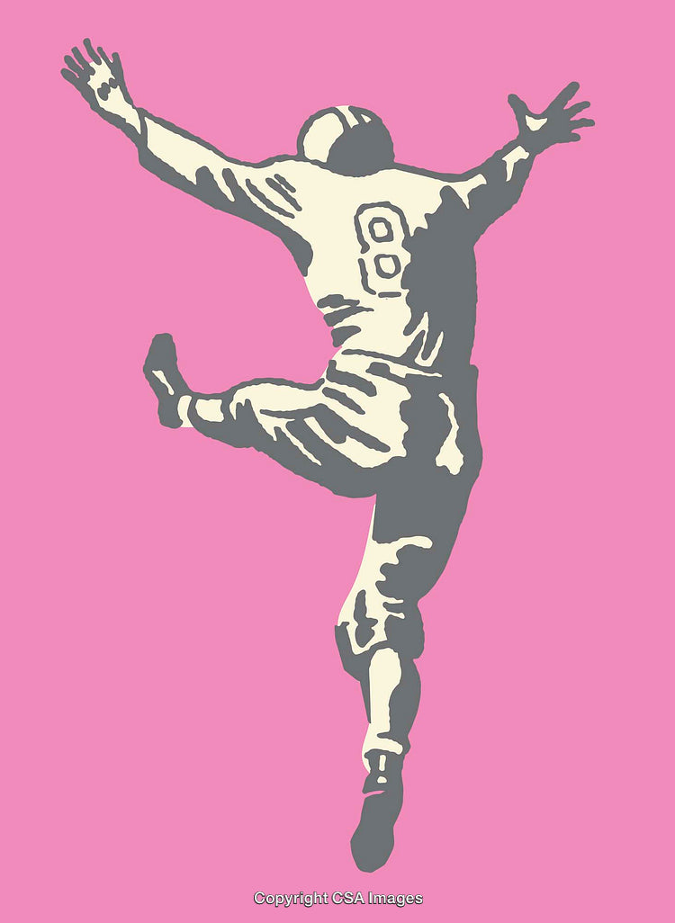Dynamic Illustration of a Football Player Leaping with Joyful Action