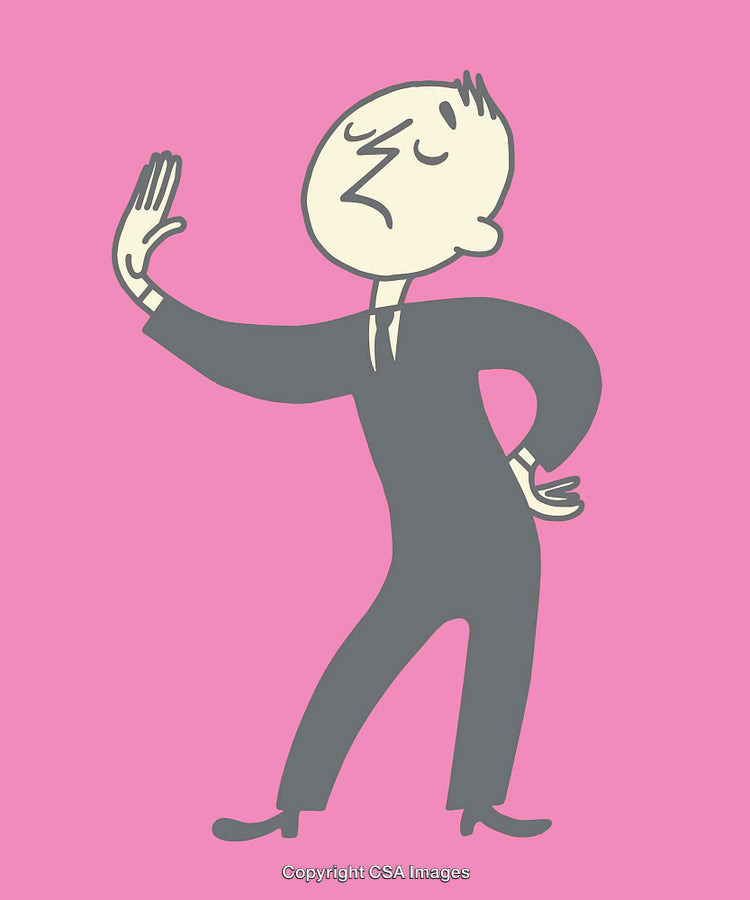 Illustration of a Confident and Assertive Businessperson Displaying Dismissive Gesture