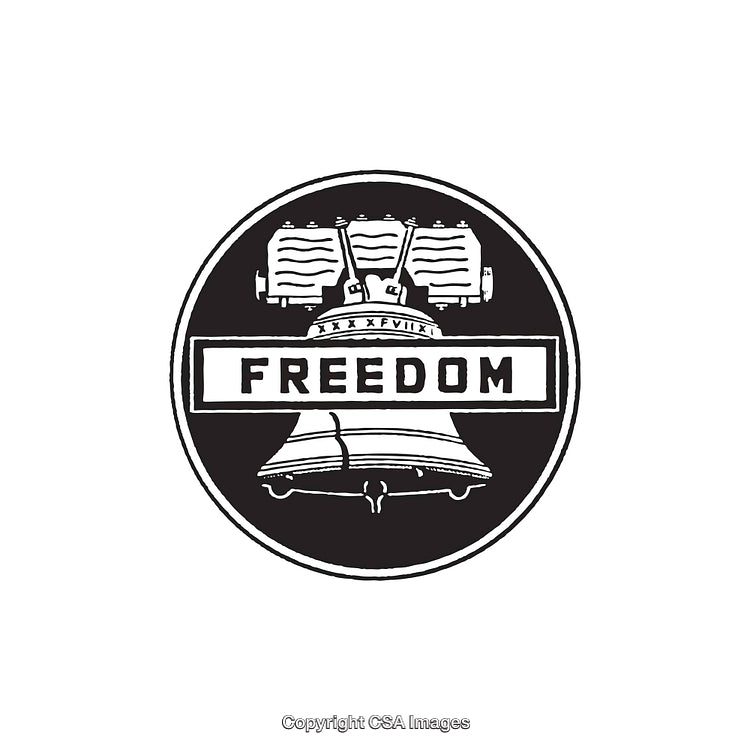Black and White Liberty Bell Illustration Representing Freedom and Independence