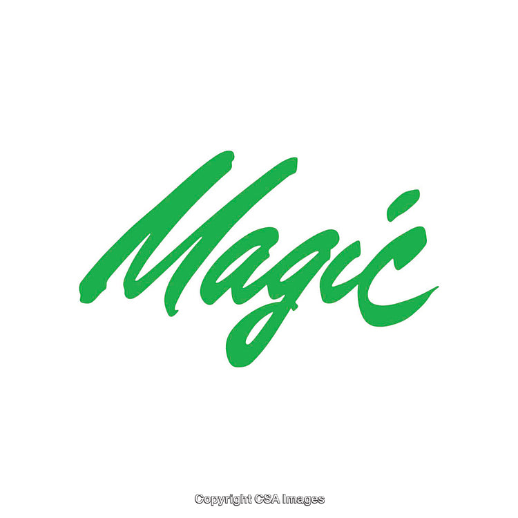 Green Scripted Word Depicting Magic on White Background
