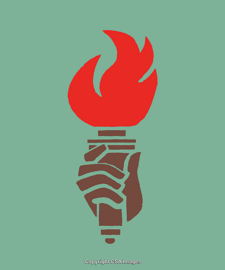 Abstract Hand Holding Torch with Flames on Minimalist Background