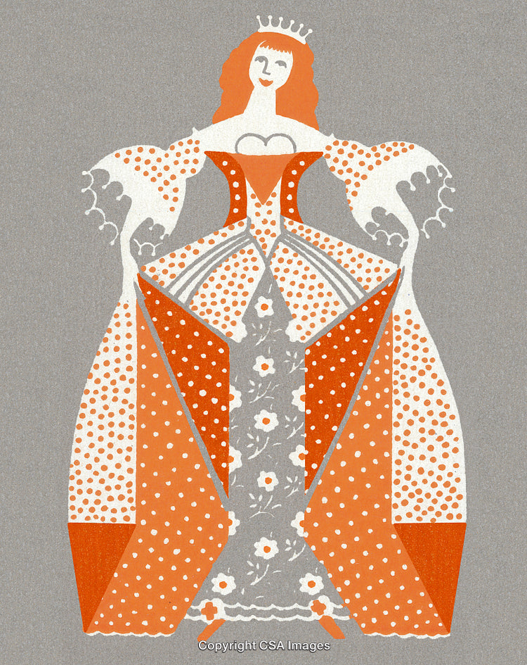 Vintage Illustration of an Elegant Princess in a Regal Dress and Crown