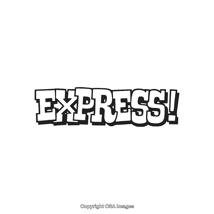 Black and White Bold Express Lettering with an Exclamation Mark