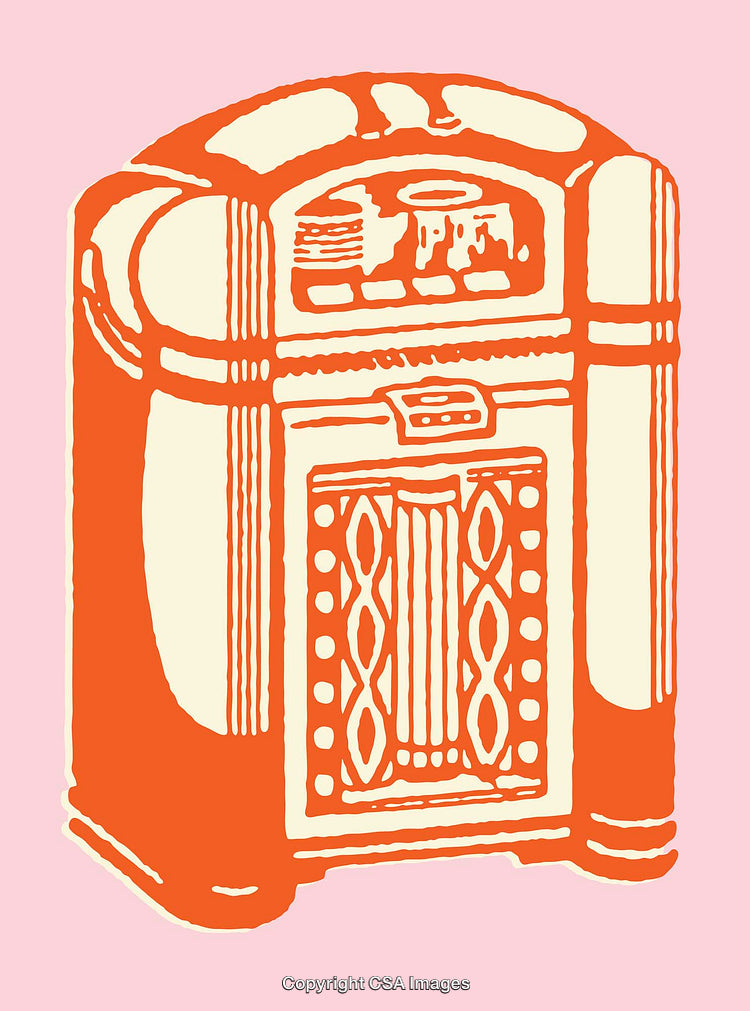 Vintage Orange Jukebox Illustration on a Pink Background