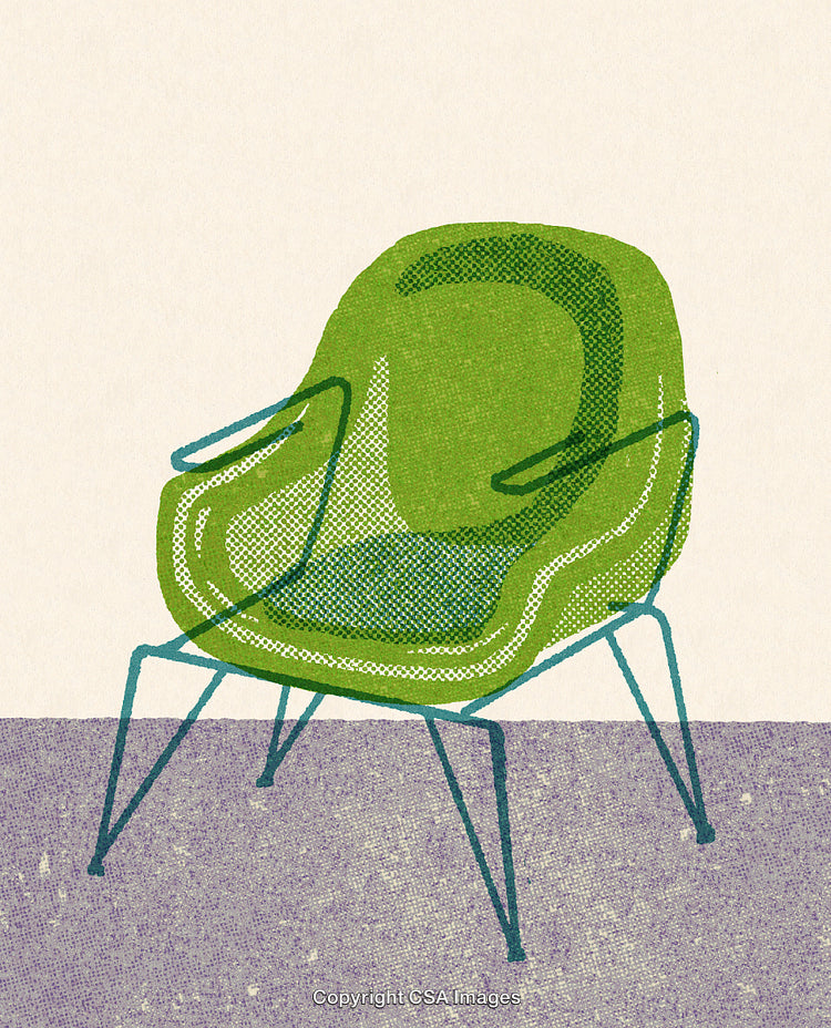 Minimalist Illustration of Green Chair With Metal Frame