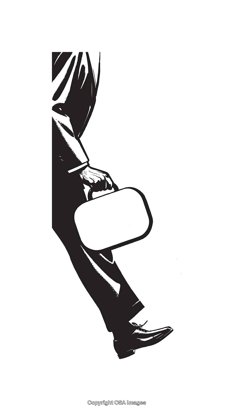 Black and White Illustration of a Businessperson Carrying a Briefcase