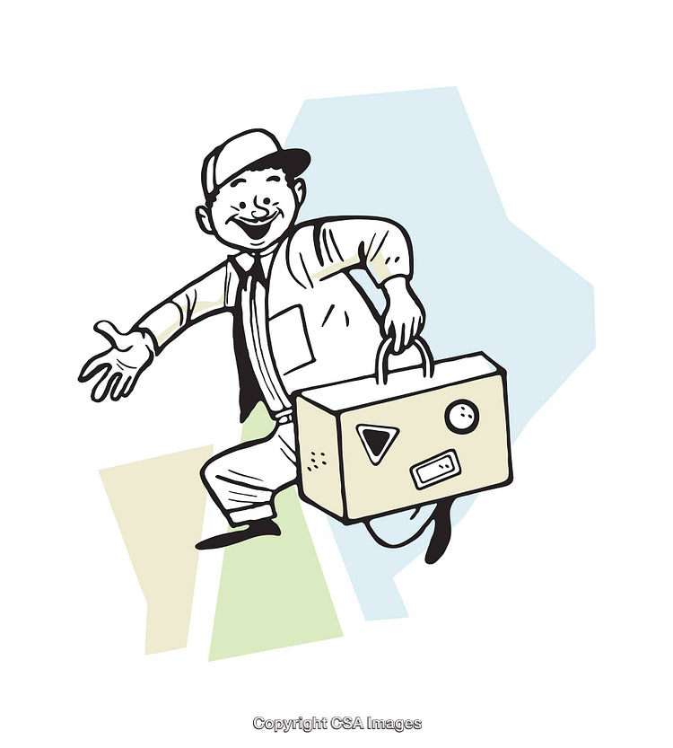Cartoon Worker With Toolbox Illustration on Abstract Background