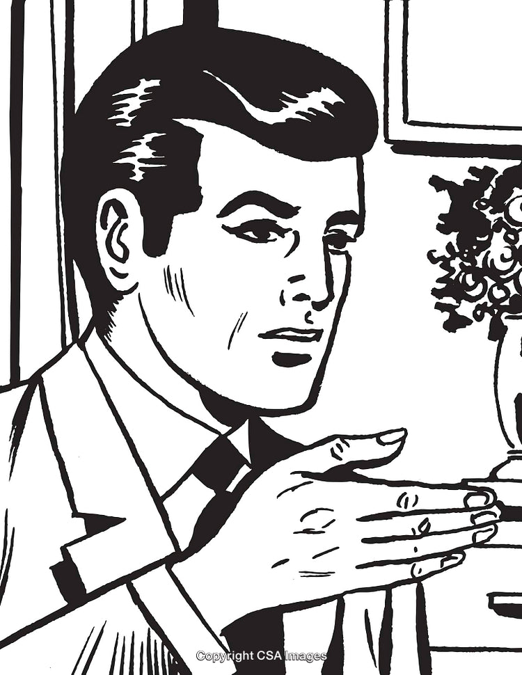 Retro Illustration of a Thoughtful Man in a Vintage Style Pose