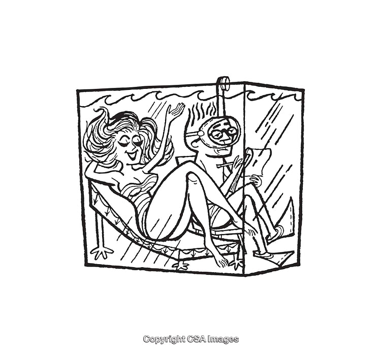 Cartoon Illustration of Relaxing Couple Inside a Glass Container Concept Art