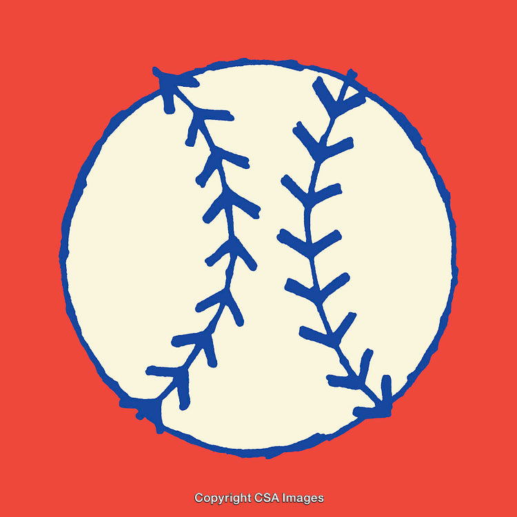 Colorful Illustration of a Stylized Baseball on a Bold Red Background