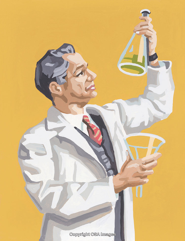 Scientist Examining a Flask in a Paint by Number Illustration Style