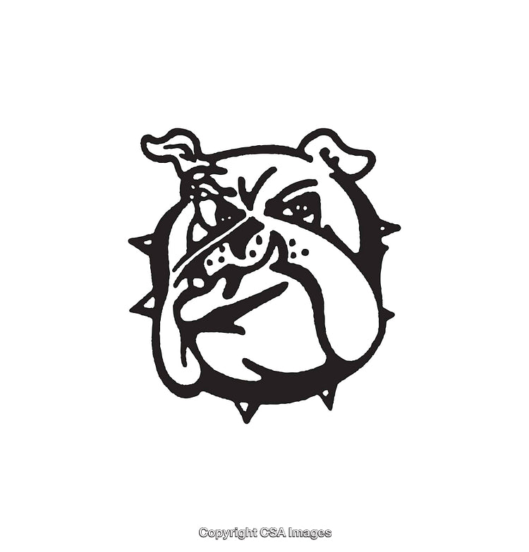 Bold Black and White Line Art Illustration of a Fierce Bulldog
