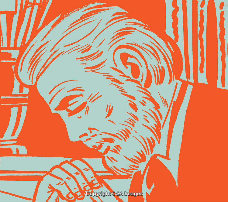 Abstract Portrait of a Thoughtful Man in Vibrant Orange and Teal Tones