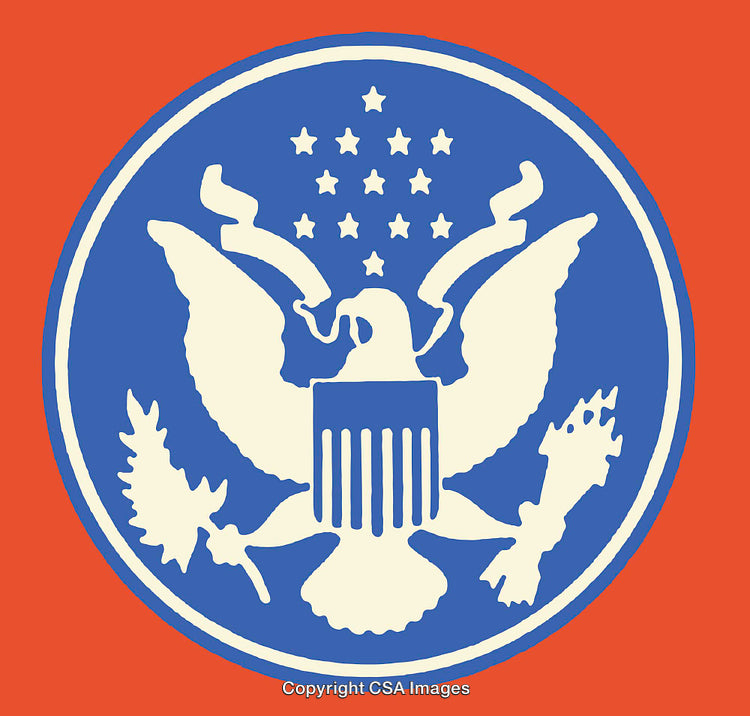 Bold Line Art Illustration of an Eagle Emblem in Patriotic Colors