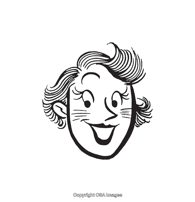 Cheerful Cartoon Face Black and White Line Art Illustration