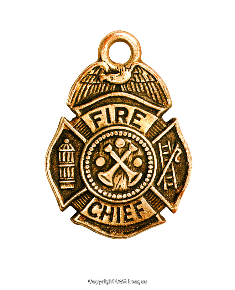 Golden Fire Chief Medallion Badge with Engraved Emblems of Firefighting