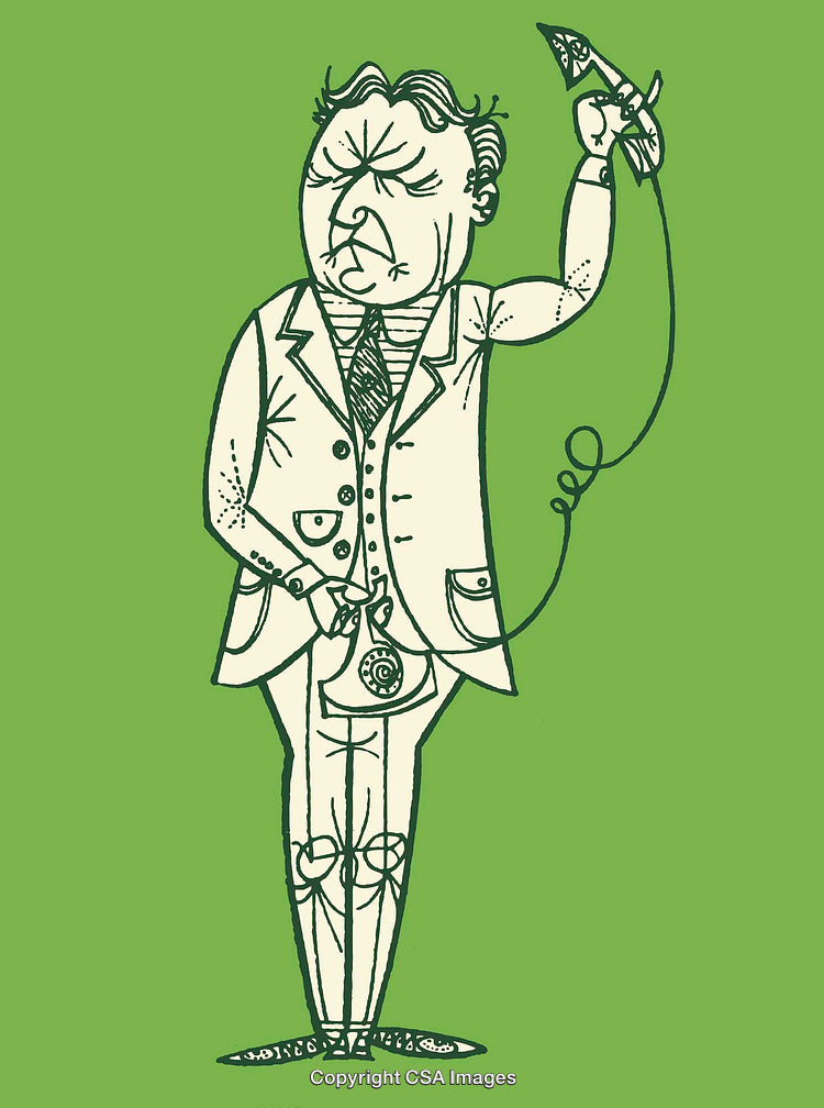 Cartoonish Line Art Illustration of a Businessperson on a Green Background