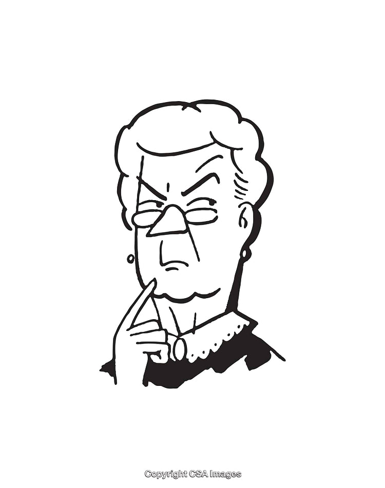 Black and White Illustration of a Thoughtful Elderly Woman