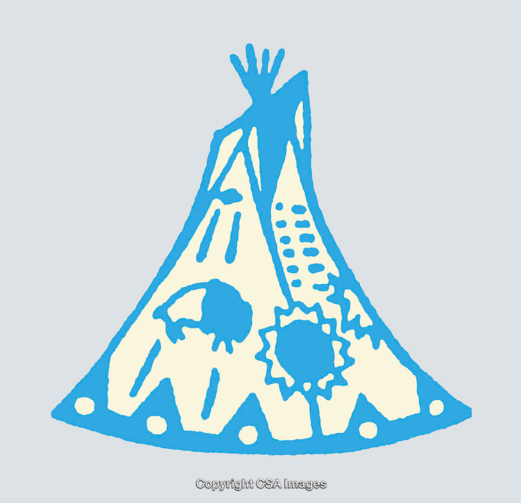 Blue and Cream Teepee Icon with Indigenous Artwork