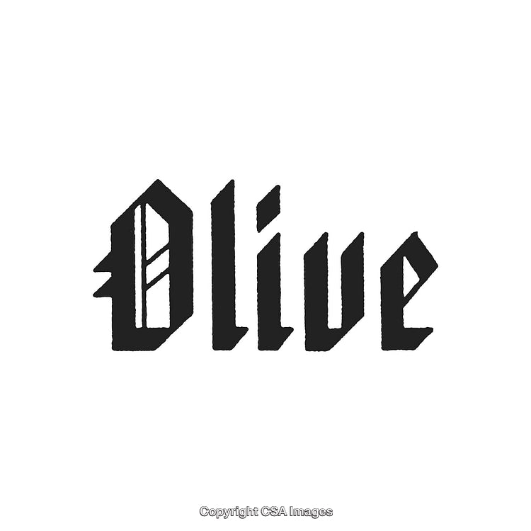 Stylized Blackletter Typography of the Word 'Olive' in Bold Black Ink