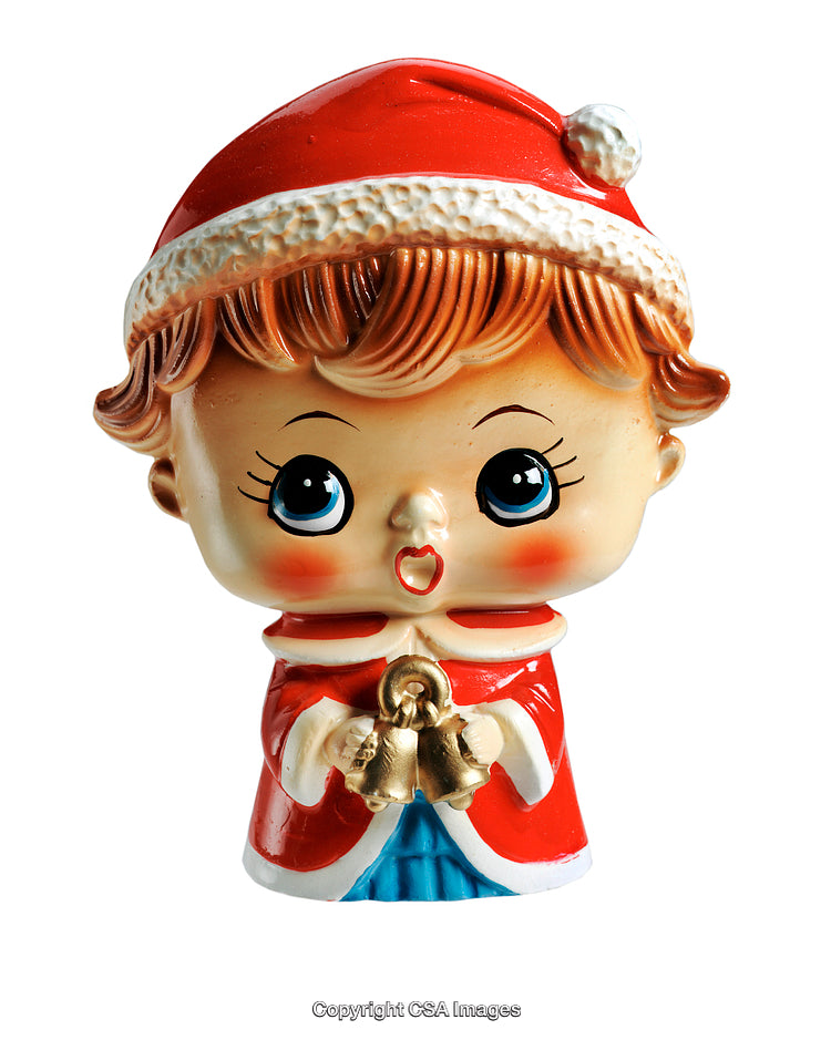 Christmas Figurine of Singing Child Holding Golden Bells