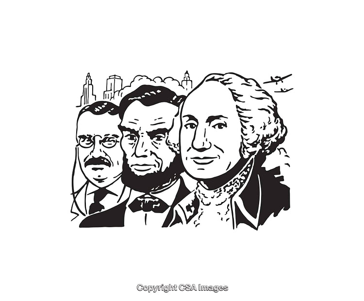 Black and White Line Art of Historical Figures with Urban Elements