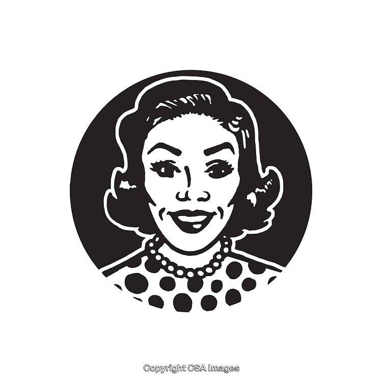 Retro Style Black and White Illustration of a Smiling Woman Portrait
