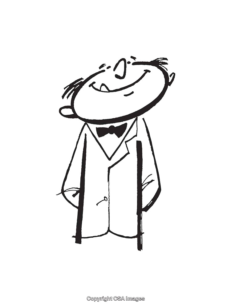 Charming Line Art Illustration of a Smiling Gentleman in Formal Attire