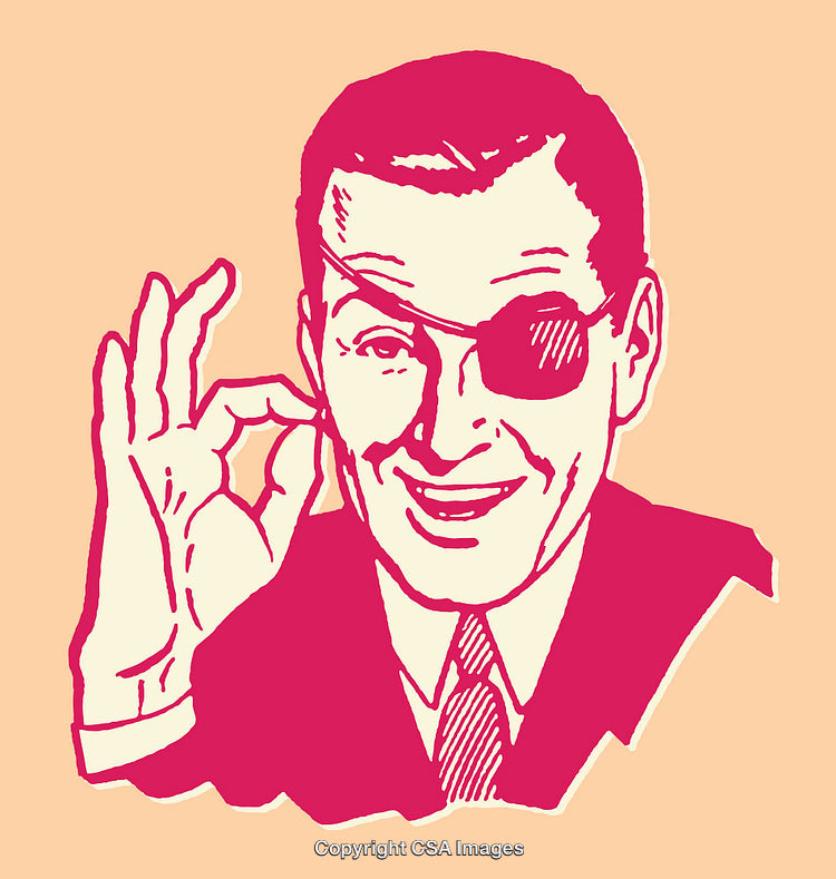 Retro Style Illustration of a Smiling Man with Eyepatch Making OK Gesture