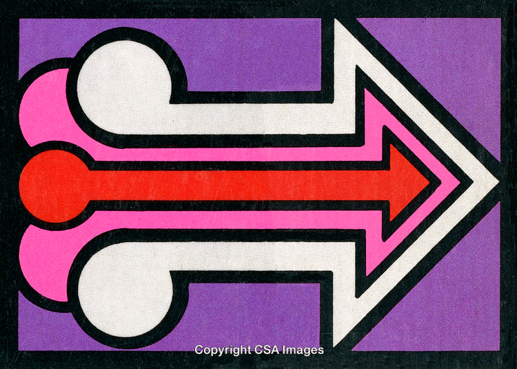 Vibrant Geometric Composition Featuring Arrows with Bold Colors and Abstract Shapes