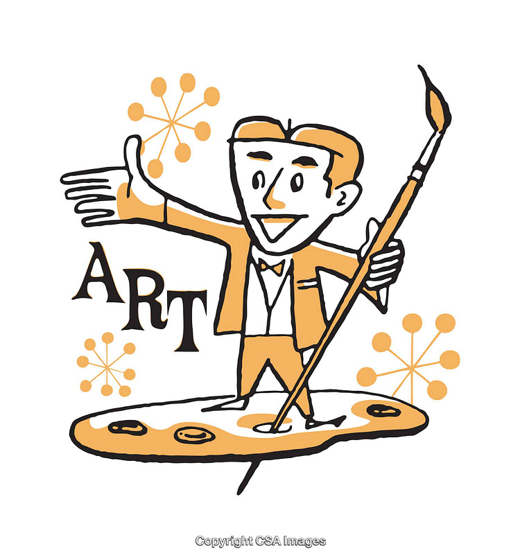 Mid-Century Illustration of Artist with Palette and Brush