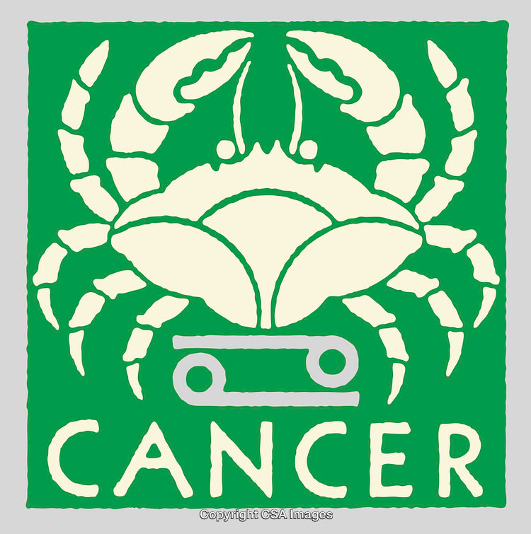 Cancer Zodiac Symbol Illustration Featuring a Stylized Crab on Green Background