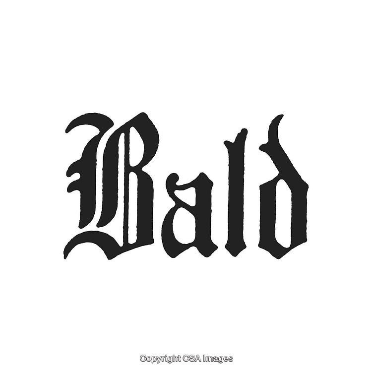 Stylized Gothic Typography Featuring the Word 'Bald' in Black