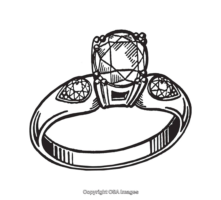 Intricate Black And White Line Art Drawing of a Diamond Ring