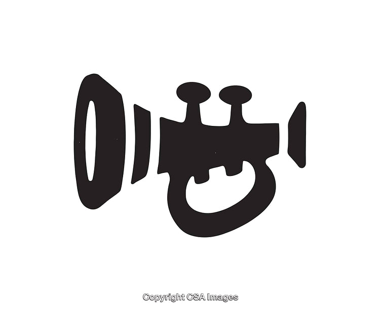 Black and White Illustration of a Stylized Trumpet Design