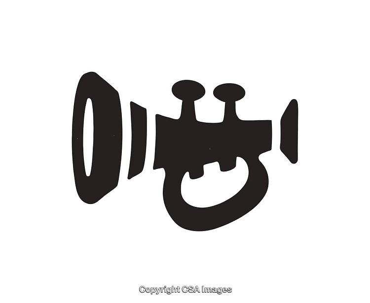 Black and White Illustration of a Stylized Trumpet Design