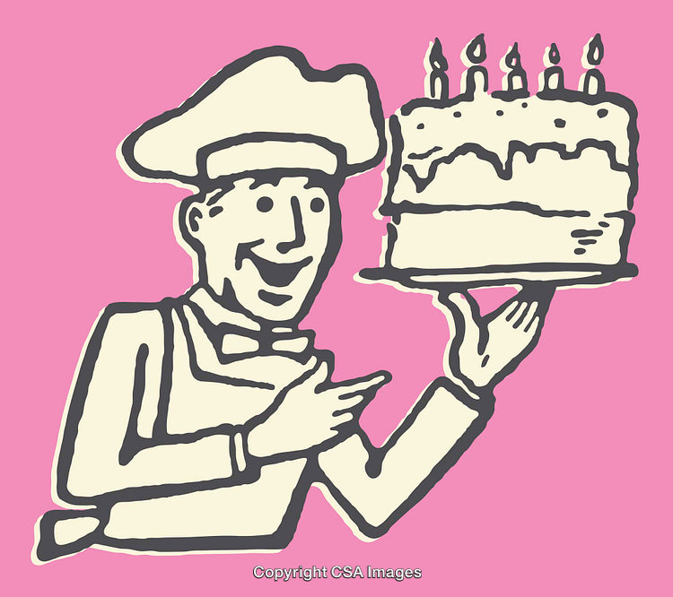 Smiling Baker Carrying Birthday Cake With Lit Candles Illustration