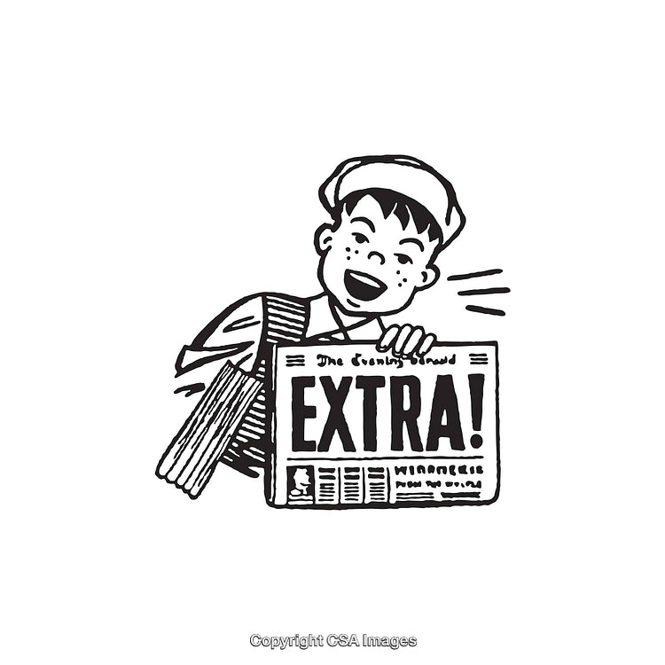 Retro Line Art Newspaper Seller With "Extra!" Headline Illustration
