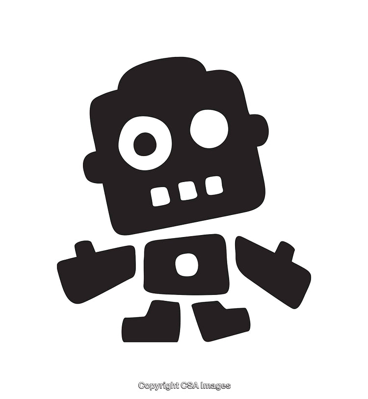 Playful Cartoon Robot Black And White Icon Illustration
