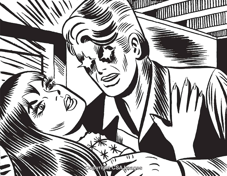 Classic Pop Art Comic Panel Featuring Emotional Characters in Retro Illustration Style