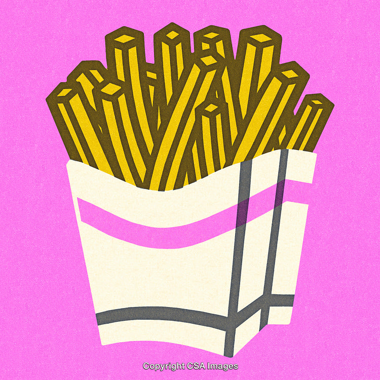 Colorful Illustration of French Fries on a Bright Pink Background