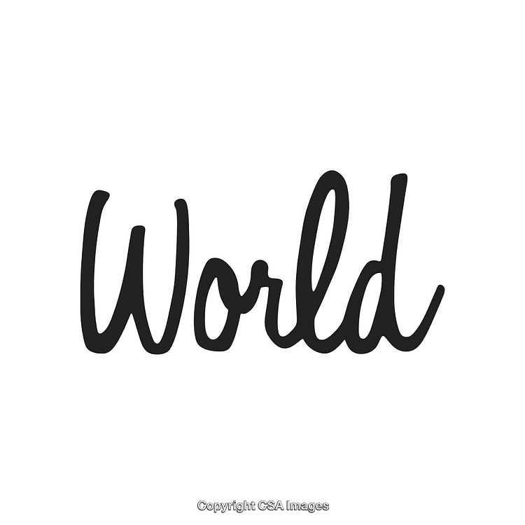 Stylized Handwritten Word 'World' in Simple Elegant Black Script Typography